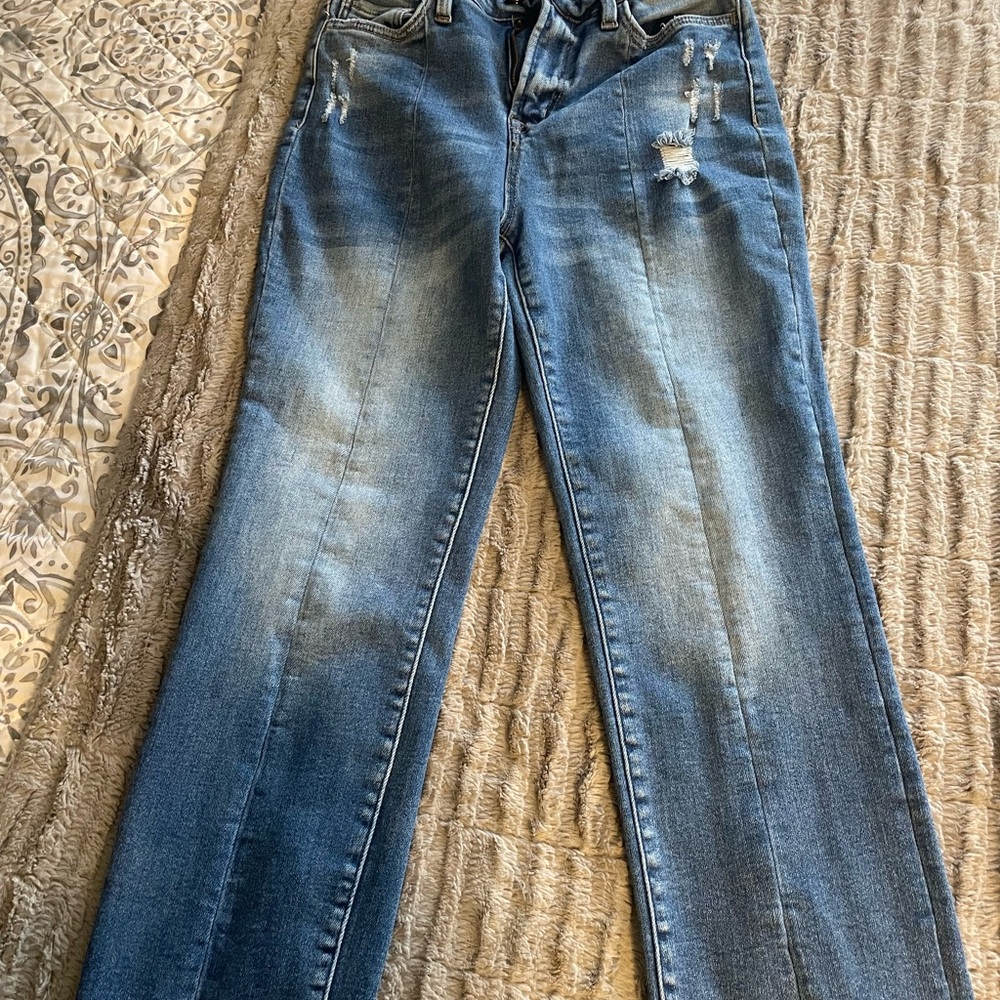 Flying Monkey Blue Ankle Cropped Jeans with Distressed Details